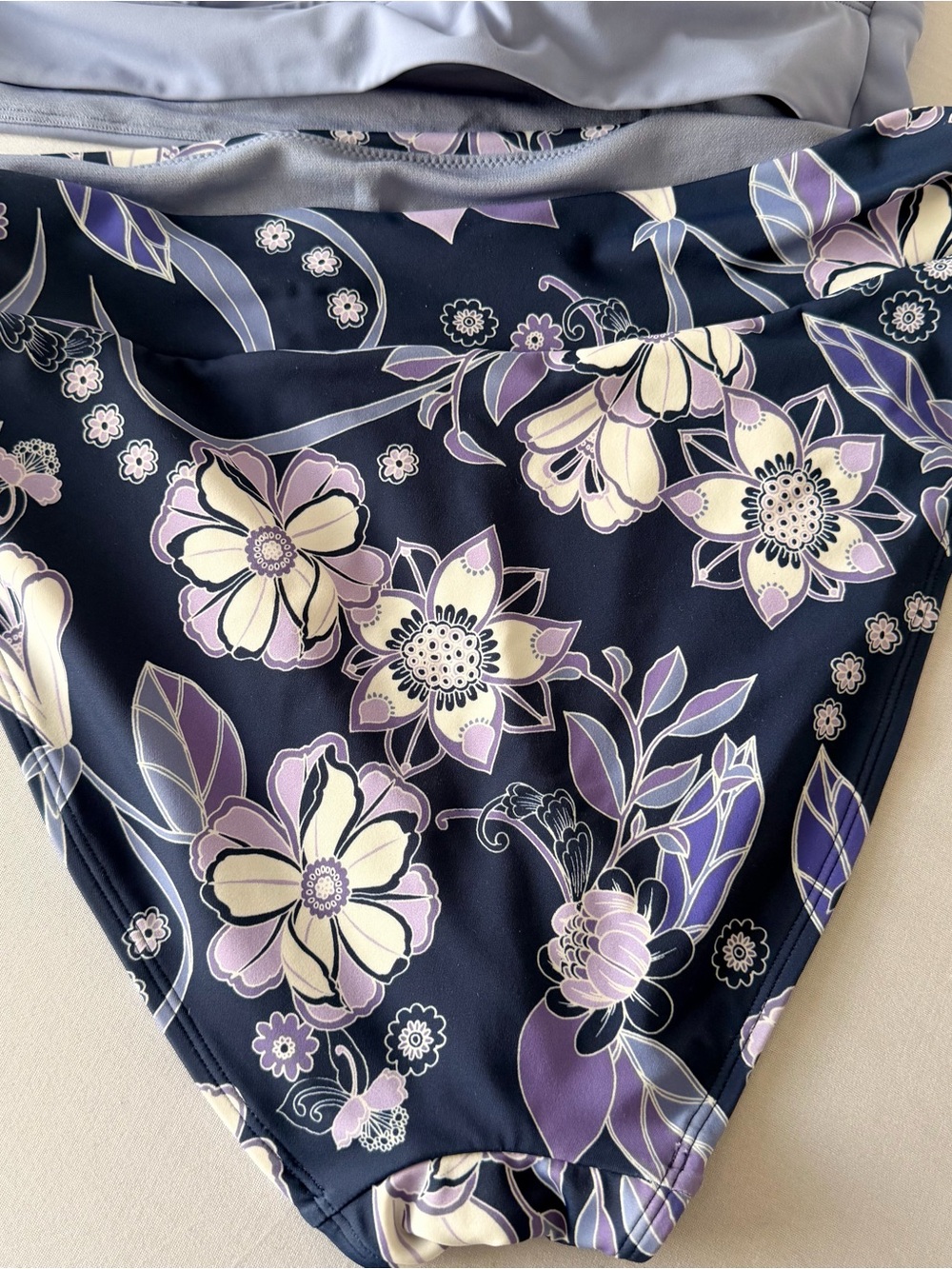 Adore Me Periwinkle Blue Molded Bikini Top with Navy & Lavender Floral Bottoms - Picture 6 of 8